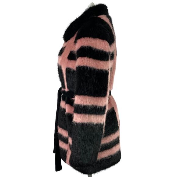Shrimps Pink Black Plaid Faux Fur Coat Women’s M Short Modacrylic - Picture 6 of 13